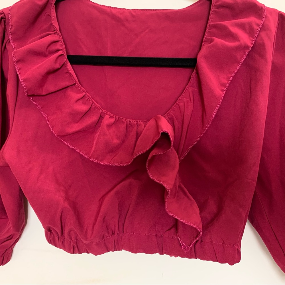 Flowy Raspberry Crop Blouse Top - Picture 2 of 3